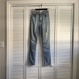 REFORMATION High Rise Straight Leg Jeans in Light Blue Wash